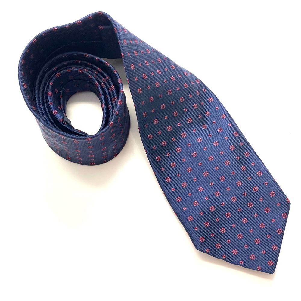 Faconnable Vintage Dark Blue & Red Printed Silk Tie